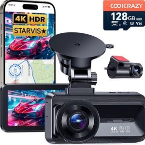 4K Dash Cam with Rear Camera - Black
